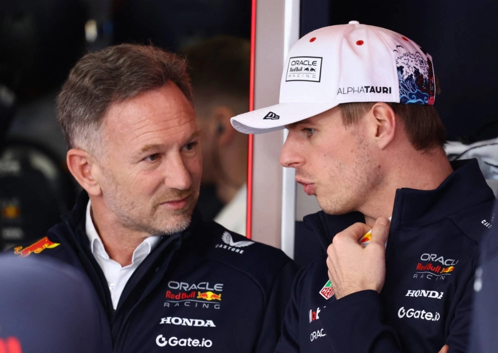 Red Bull's Max Verstappen (right) with former team principal Christian Horner ahead of the Japanese Grand Prix at Suzuka Circuit on April 4 Red Bull's Max Verstappen (right) with former team principal Christian Horner ahead of the Japanese Grand Prix at Suzuka Circuit on April 4