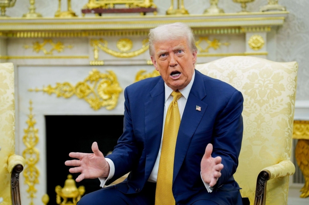 U.S. President Donald Trump speaks during a meeting with Philippine leader Ferdinand Marcos Jr. in the Oval Office of the White House in Washington on Tuesday. U.S. President Donald Trump speaks during a meeting with Philippine leader Ferdinand Marcos Jr. in the Oval Office of the White House in Washington on Tuesday.