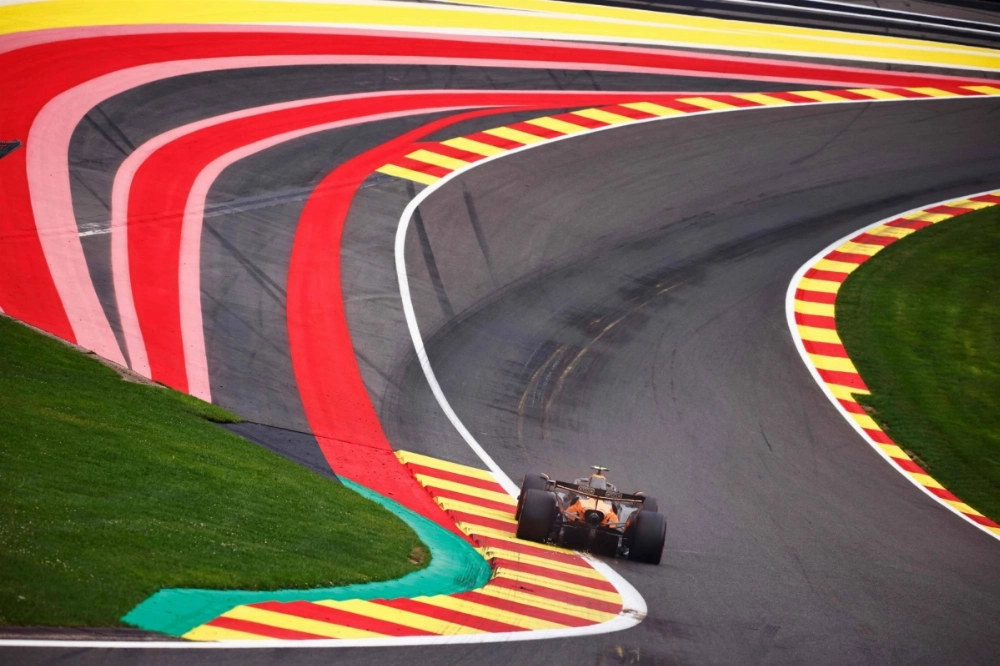 McLaren's Lando Norris drives during the qualifying session for the Belgian Grand Prix on Saturday.  McLaren's Lando Norris drives during the qualifying session for the Belgian Grand Prix on Saturday.