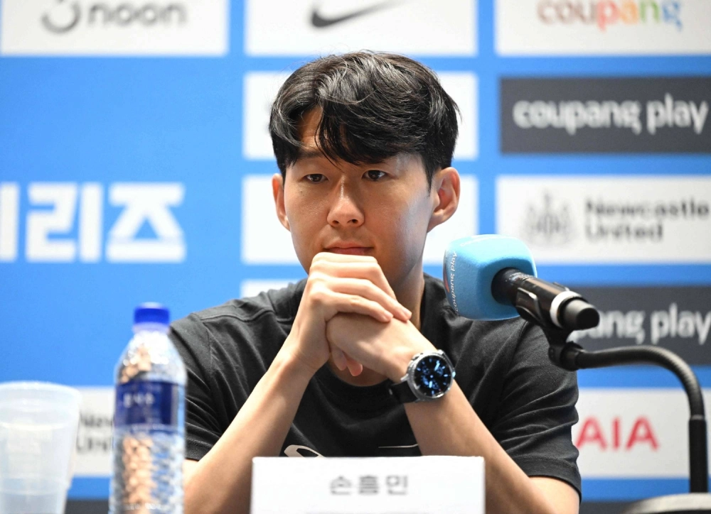 Tottenham's Son Heung-min during a news conference in Seoul on Saturday Tottenham's Son Heung-min during a news conference in Seoul on Saturday