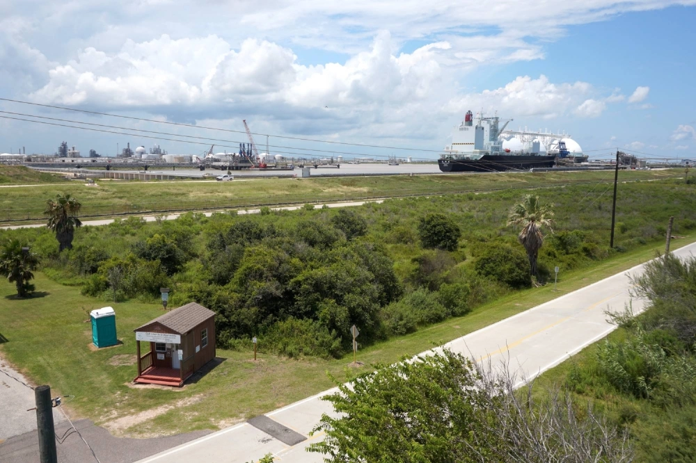 The Bishu Maru LNG tanker, owned by Kawasaki Kisen Kaisha, next to the Freeport LNG terminal in Texas The Bishu Maru LNG tanker, owned by Kawasaki Kisen Kaisha, next to the Freeport LNG terminal in Texas