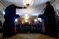 U.S. President Donald Trump holds a joint press conference with Prime Minister Shigeru Ishiba at the White House in Washington on Feb. 7.  | Reuters