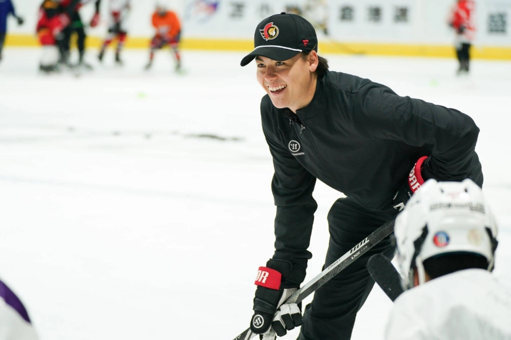 Ottawa Senators defenseman Jordan Spence helps lead the Dreamskate Japan hockey camp in Tomakomai, Hokkaido, on July 5. Ottawa Senators defenseman Jordan Spence helps lead the Dreamskate Japan hockey camp in Tomakomai, Hokkaido, on July 5.