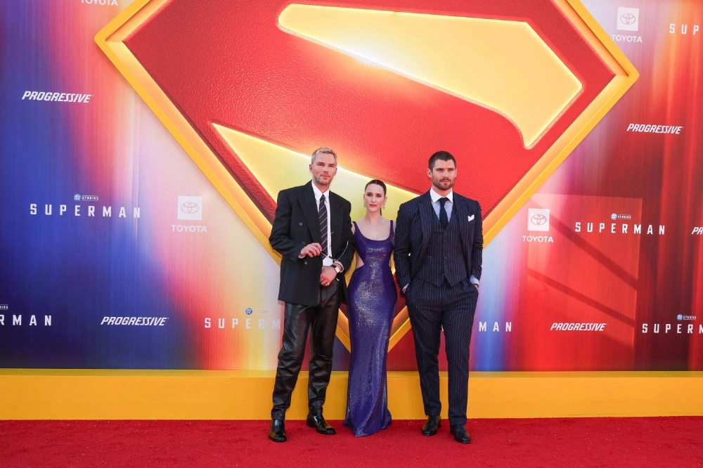 Actor Nicholas Hoult, Rachel Brosnahan and David Corenswet attend the Los Angeles premiere of “Superman” at the TCL Chinese Theater on July 7.  Actor Nicholas Hoult, Rachel Brosnahan and David Corenswet attend the Los Angeles premiere of “Superman” at the TCL Chinese Theater on July 7.