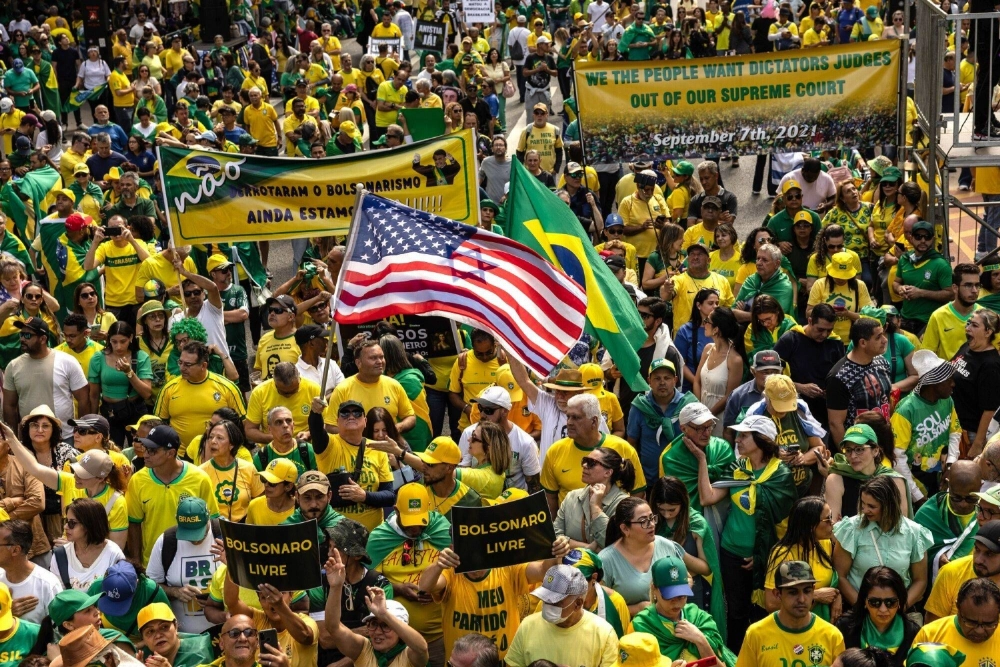 Supporters of former Braziilian President Jair Bolsonaro take part in a rally on Avenida Paulista in Sao Paulo, Brazil, on Sunday. Supporters of former Braziilian President Jair Bolsonaro take part in a rally on Avenida Paulista in Sao Paulo, Brazil, on Sunday.