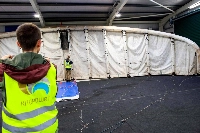 The giant kite flies up around 400 meters and reels in to about 190 meters, generating around 30 kilowatts per hour for storage. | AFP-JIJI