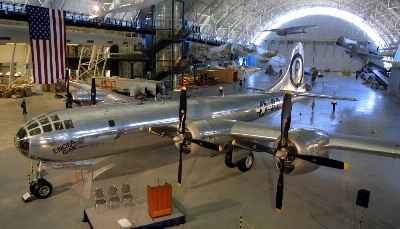 The Enola Gay, the plane that dropped the atomic bomb on Hiroshima, is on display at the Smithsonian’s Air and Space Museum in Virginia after restoration in August 2003. The Enola Gay, the plane that dropped the atomic bomb on Hiroshima, is on display at the Smithsonian’s Air and Space Museum in Virginia after restoration in August 2003.