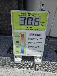 Signage warning of extreme heat and detailing preventive measures at the Osaka Expo last month | Joel Tansey