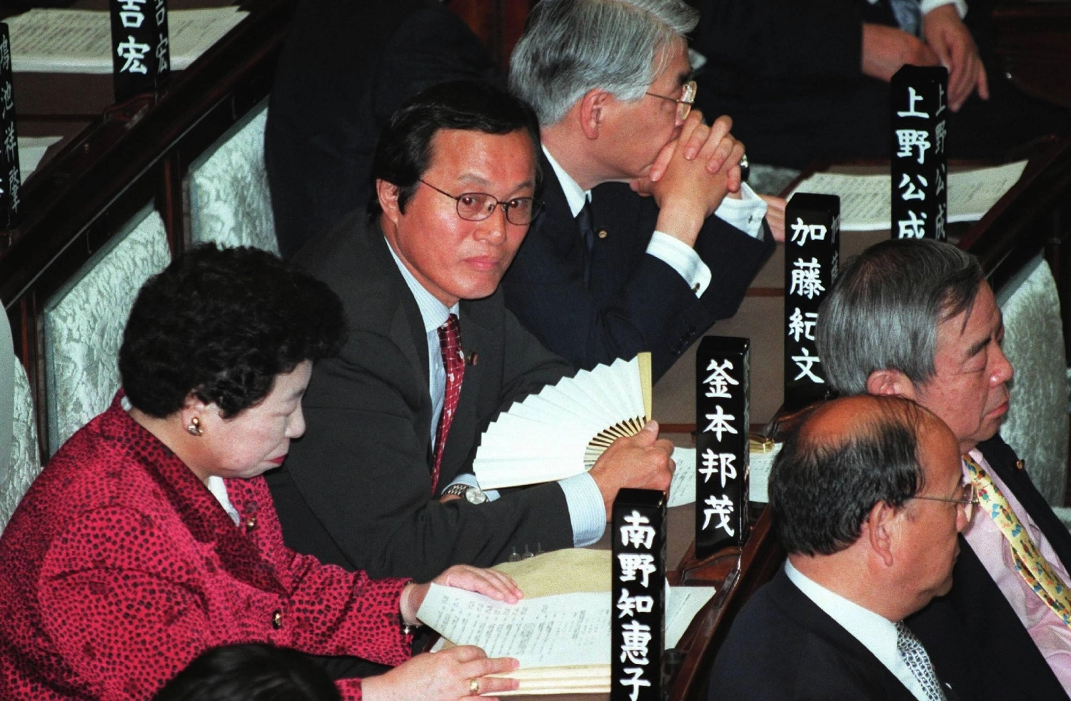 Kunishige Kamamoto, who was elected to the Upper House in 1995, attends parliament in 2000. Kunishige Kamamoto, who was elected to the Upper House in 1995, attends parliament in 2000.