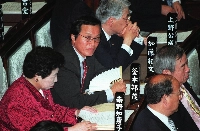 Kunishige Kamamoto, who was elected to the Upper House in 1995, attends parliament in 2000. | Jiji