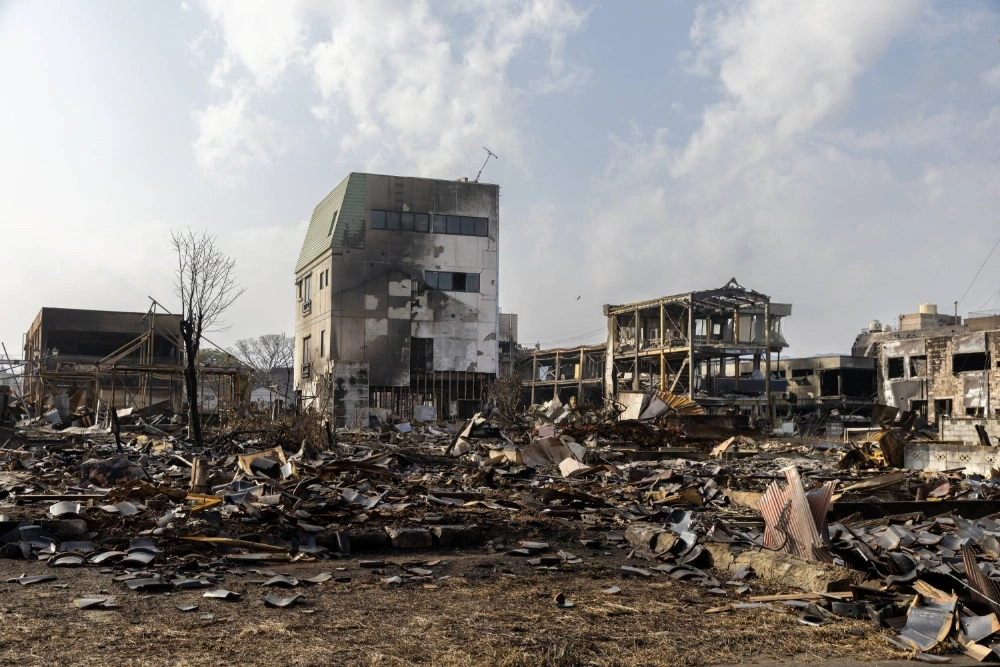 Damaged buildings on the burnt-down Asaichi-dori street in Wajima, Ishikawa Prefecture, after the Jan. 1, 2024, earthquake Damaged buildings on the burnt-down Asaichi-dori street in Wajima, Ishikawa Prefecture, after the Jan. 1, 2024, earthquake