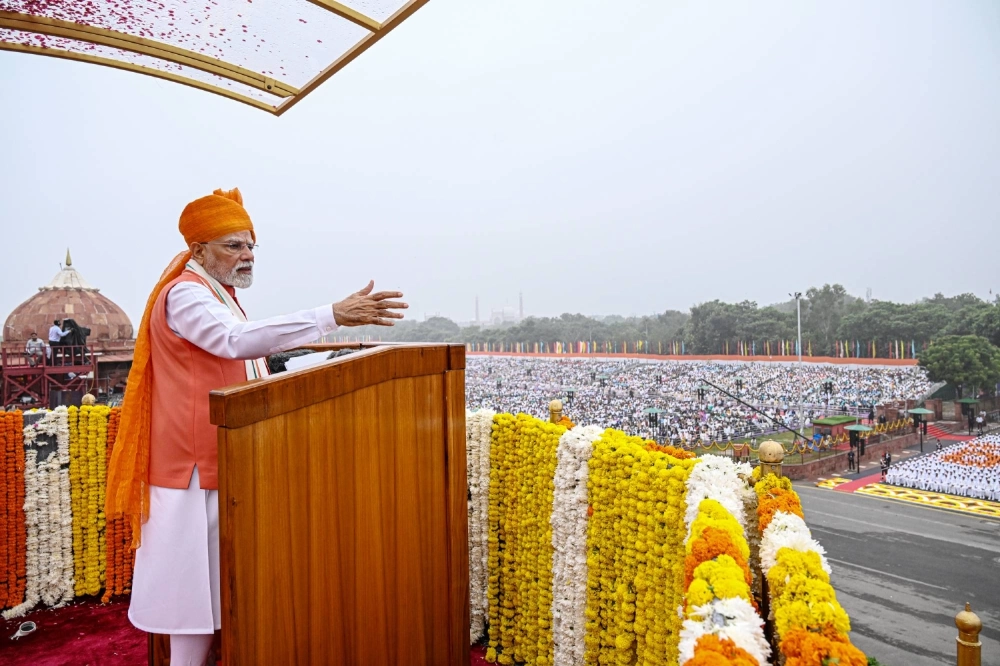 Indian Prime Minister Narendra Modi at the Independence Day ceremony in New Delhi on Friday Indian Prime Minister Narendra Modi at the Independence Day ceremony in New Delhi on Friday