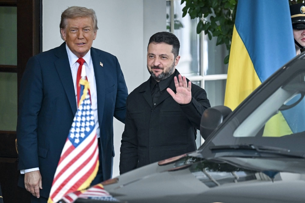 U.S. President Donald Trump greets Ukrainian leader Volodymyr Zelenskyy at the White House, amid negotiations to end Russia's war in Ukraine, in Washington on Monday. U.S. President Donald Trump greets Ukrainian leader Volodymyr Zelenskyy at the White House, amid negotiations to end Russia's war in Ukraine, in Washington on Monday.