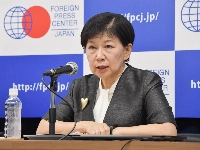 Izumi Nakamitsu, U.N. undersecretary-general and high representative for disarmament affairs, speaks during a news conference on Monday in Tokyo's Chiyoda Ward. | JIJI