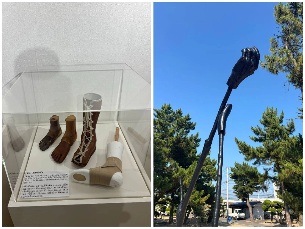 Artist Nikita Kadan and dancer Min Tanaka modeled their art and choreography respectively on prosthetic limbs as commentary on the island’s history of being a center for isolating people with Hansen’s disease. Artist Nikita Kadan and dancer Min Tanaka modeled their art and choreography respectively on prosthetic limbs as commentary on the island’s history of being a center for isolating people with Hansen’s disease.