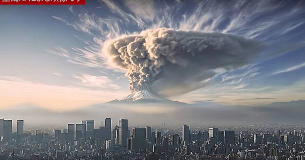 A screenshot from an AI-generated video showing what could happen to Tokyo if Mount Fuji erupted A screenshot from an AI-generated video showing what could happen to Tokyo if Mount Fuji erupted
