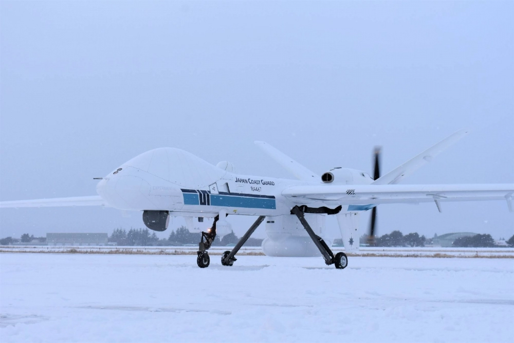 A Japan Coast Guard SeaGuardian unmanned aircraft A Japan Coast Guard SeaGuardian unmanned aircraft