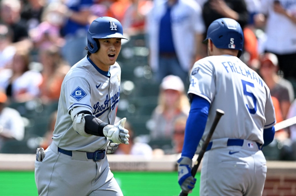 The Dodgers' Shohei Ohtani hit two home runs against the Orioles in Baltimore on Sunday. The Dodgers' Shohei Ohtani hit two home runs against the Orioles in Baltimore on Sunday.