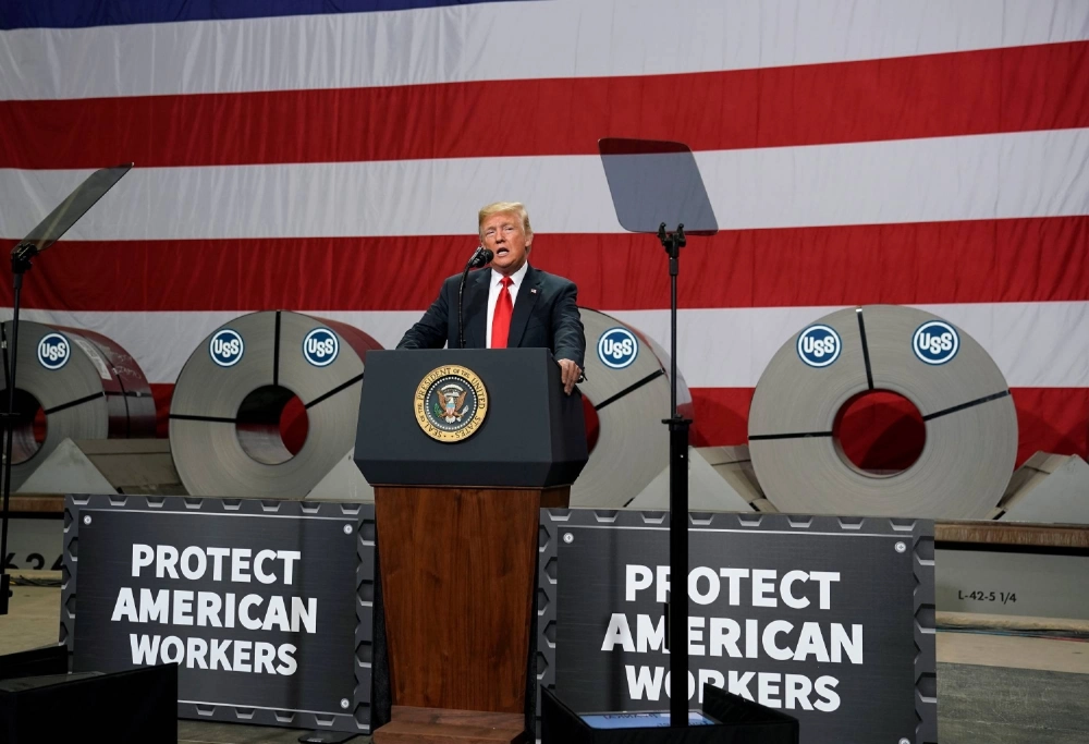U.S. President Donald Trump at Granite City Works in Illinois in 2018. U.S. Steel, the owner of the plant, was acquired by Nippon Steel earlier this year. U.S. President Donald Trump at Granite City Works in Illinois in 2018. U.S. Steel, the owner of the plant, was acquired by Nippon Steel earlier this year.