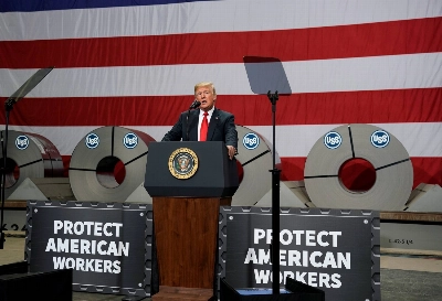 U.S. President Donald Trump at Granite City Works in Illinois in 2018. U.S. Steel, the owner of the plant, was acquired by Nippon Steel earlier this year. U.S. President Donald Trump at Granite City Works in Illinois in 2018. U.S. Steel, the owner of the plant, was acquired by Nippon Steel earlier this year.