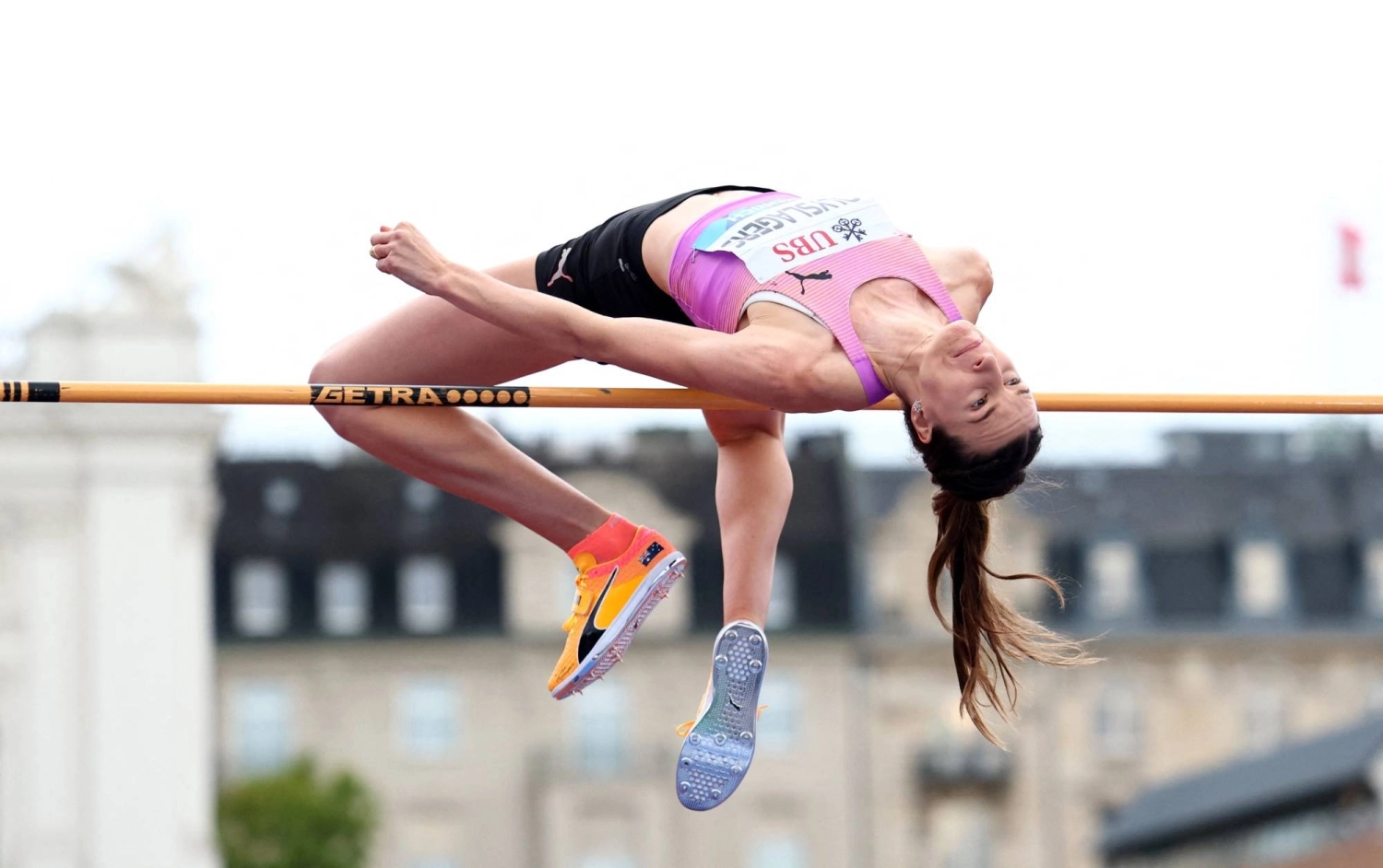 Australia's Nicola Olyslagers attempts to clear the bar during the women's high jump final at the Diamond League Final in Zurich on Aug. 27. Australia's Nicola Olyslagers attempts to clear the bar during the women's high jump final at the Diamond League Final in Zurich on Aug. 27.