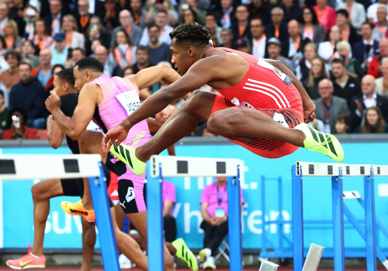 Rachid Muratake competes in the men's 110-meter hurdles during the Diamond League Final in Zurich on Aug. 28. Rachid Muratake competes in the men's 110-meter hurdles during the Diamond League Final in Zurich on Aug. 28.