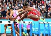 Rachid Muratake competes in the men's 110-meter hurdles during the Diamond League Final in Zurich on Aug. 28. | REUTERS