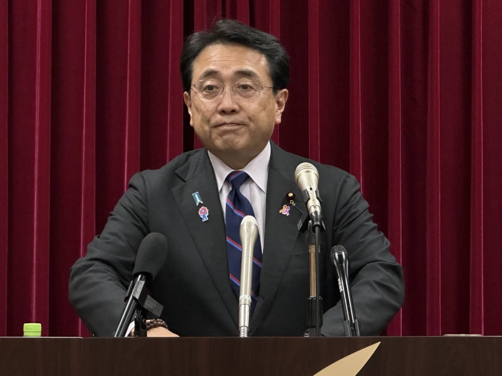 Ryosei Akazawa, Japan’s chief tariff negotiator, speaks on Tuesday about the implementation of the Japan-U.S. trade deal. Ryosei Akazawa, Japan’s chief tariff negotiator, speaks on Tuesday about the implementation of the Japan-U.S. trade deal.