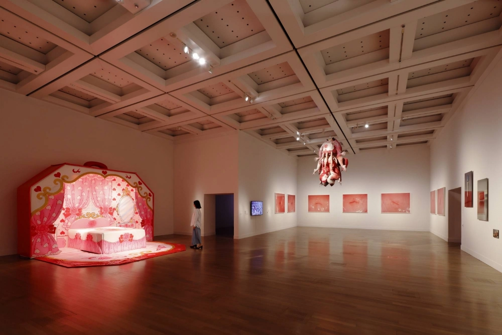 One notable section of the “Prism of the Real: Making Art in Japan 1989-2010” exhibition is a predominantly pink room featuring works that explore the lives of Asian women, such as Minako Nishiyama’s “The Pinku House”and footage of Lee Bul’s performance “Sorry for suffering — You think I’m a puppy on a picnic?” One notable section of the “Prism of the Real: Making Art in Japan 1989-2010” exhibition is a predominantly pink room featuring works that explore the lives of Asian women, such as Minako Nishiyama’s “The Pinku House”and footage of Lee Bul’s performance “Sorry for suffering — You think I’m a puppy on a picnic?”