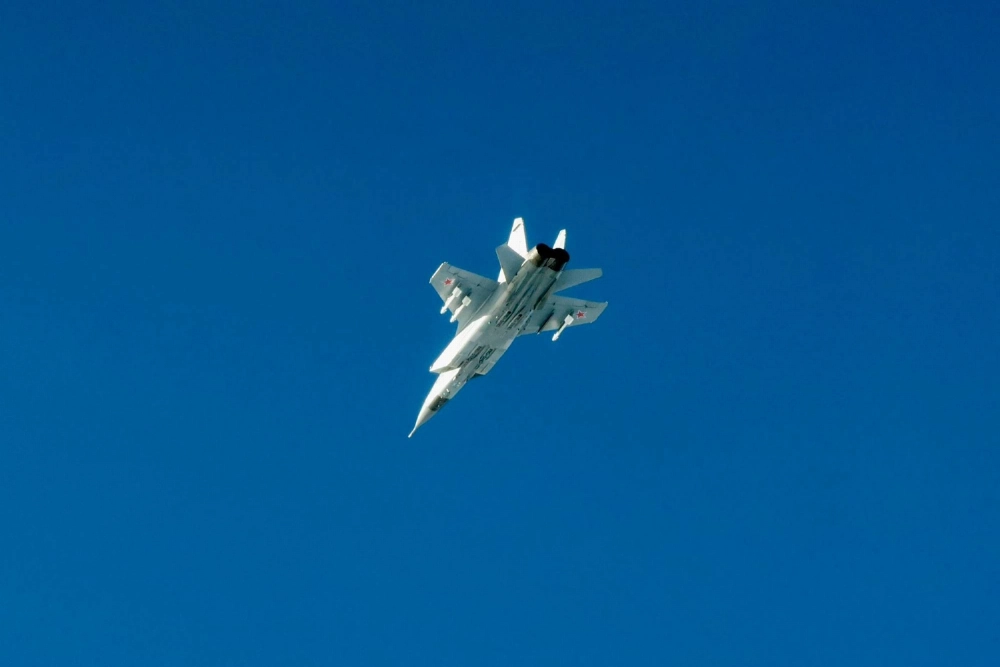 A Russian MiG-31 fighter jet flies above the Baltic Sea after violating Estonian airspace. A Russian MiG-31 fighter jet flies above the Baltic Sea after violating Estonian airspace.