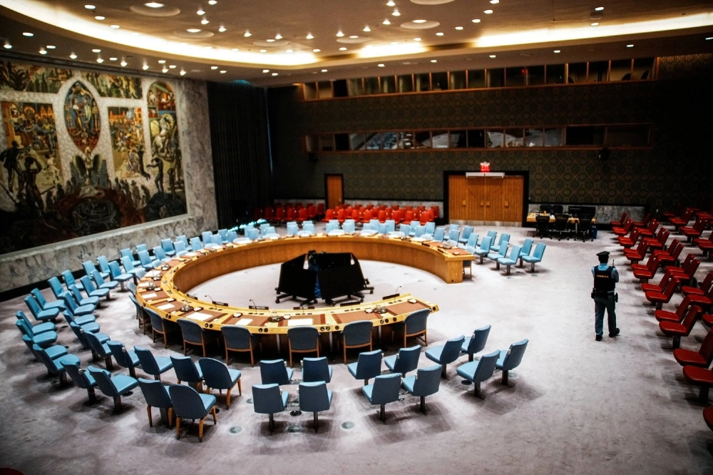A security officer stands guard at the Security Council Chamber at the United Nations Headquarters in New York City on Thursday. A security officer stands guard at the Security Council Chamber at the United Nations Headquarters in New York City on Thursday.