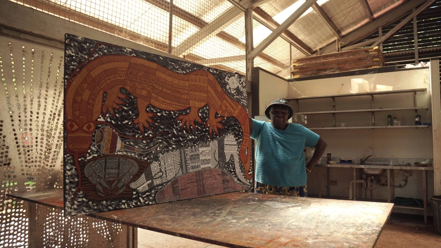 Paulina “Jedda” Puruntatameri displays her art.  Paulina “Jedda” Puruntatameri displays her art.