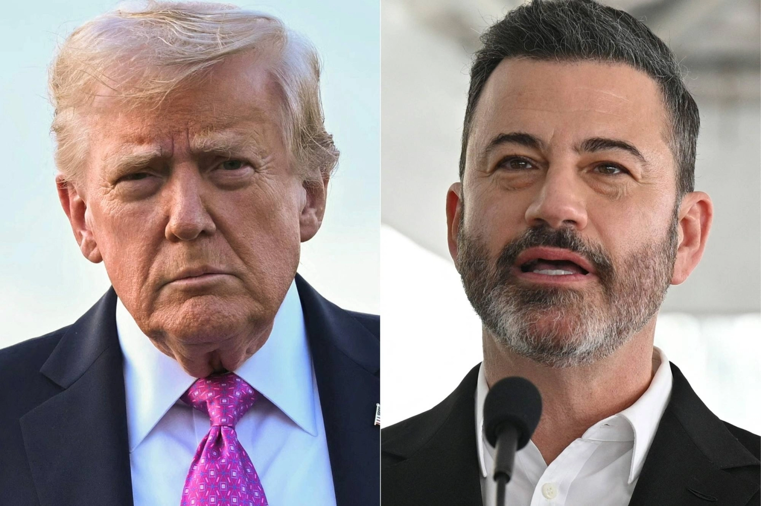 U.S. President Donald Trump in Morristown, New Jersey, on Sep. 14 and television host Jimmy Kimmel in Hollywood, California, on June 6, 2024. Kimmel's late-night show was pulled from the air on Wednesday, hours after the U.S. government threatened to cancel broadcasting licenses because of comments the host made about the killing of conservative influencer Charlie Kirk. U.S. President Donald Trump in Morristown, New Jersey, on Sep. 14 and television host Jimmy Kimmel in Hollywood, California, on June 6, 2024. Kimmel's late-night show was pulled from the air on Wednesday, hours after the U.S. government threatened to cancel broadcasting licenses because of comments the host made about the killing of conservative influencer Charlie Kirk.