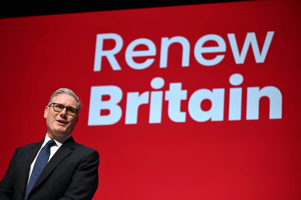 British Prime Minister Keir Starmer speaks on the opening day of the U.K. Labour Party annual conference on Sunday. British Prime Minister Keir Starmer speaks on the opening day of the U.K. Labour Party annual conference on Sunday.