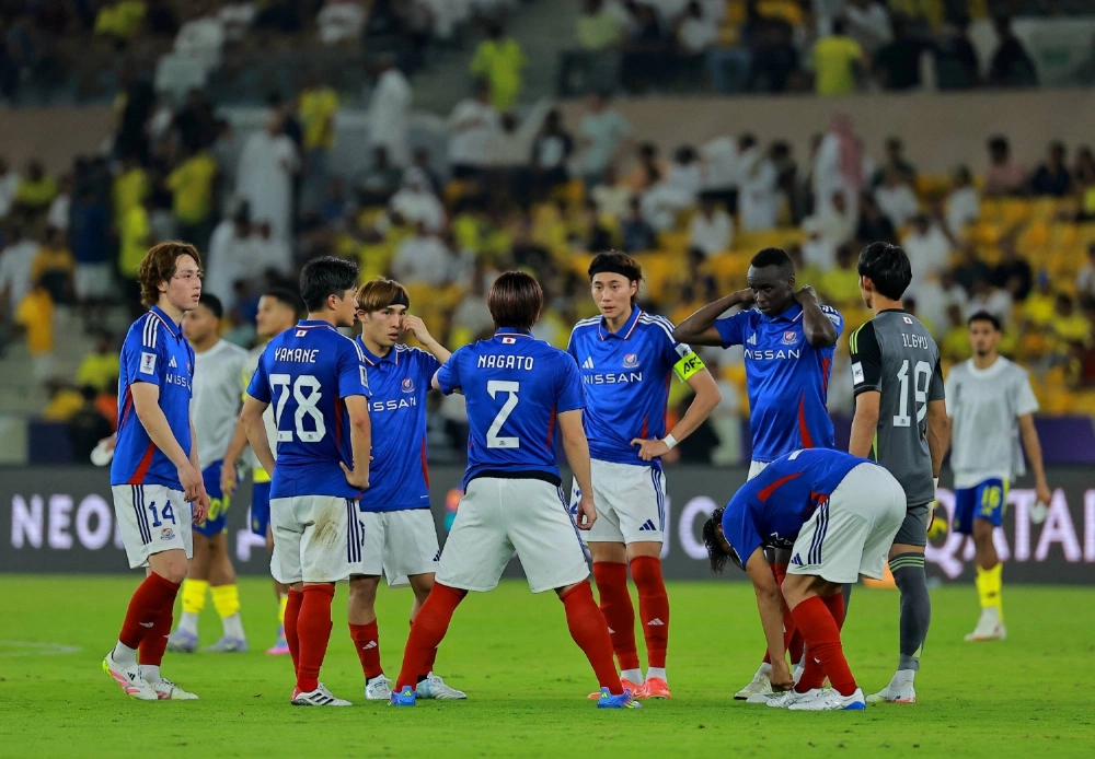 Yokohama F. Marinos players during a match against Al Nassr in Jeddah, Saudi Arabia, on April 26. Household appliance retailer Nojima has been floated as a possible buyer for the team if its sale by Nissan goes ahead. Yokohama F. Marinos players during a match against Al Nassr in Jeddah, Saudi Arabia, on April 26. Household appliance retailer Nojima has been floated as a possible buyer for the team if its sale by Nissan goes ahead.
