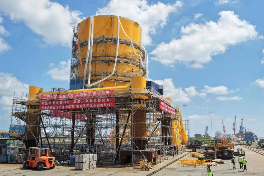 An underwater data center being developed by Chinese maritime technology company Highlander is seen under construction at a shipyard in Nantong, in China's eastern Jingsu province. An underwater data center being developed by Chinese maritime technology company Highlander is seen under construction at a shipyard in Nantong, in China's eastern Jingsu province.