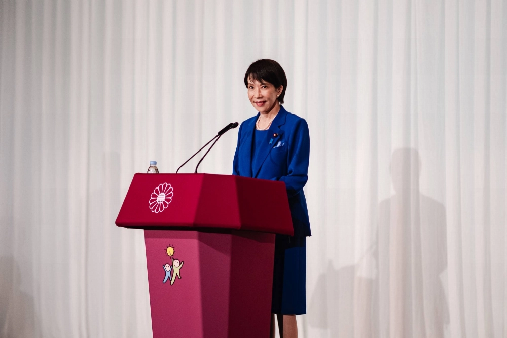 Sanae Takaichi, newly elected leader of the Liberal Democratic Party, speaks during a news conference at the party's headquarters in Tokyo on Saturday. Sanae Takaichi, newly elected leader of the Liberal Democratic Party, speaks during a news conference at the party's headquarters in Tokyo on Saturday.