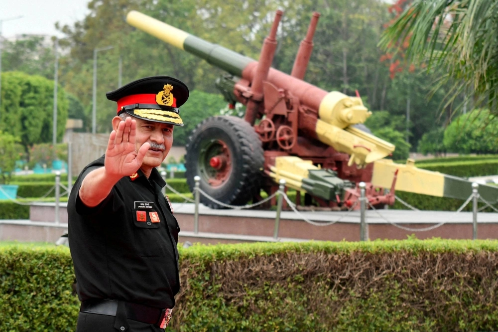 Indian Army chief Upendra Dwivedi waves as he arrives to attend the ceremonial reception of Defense Minister Gen Nakatani in New Delhi in May. Indian Army chief Upendra Dwivedi waves as he arrives to attend the ceremonial reception of Defense Minister Gen Nakatani in New Delhi in May.