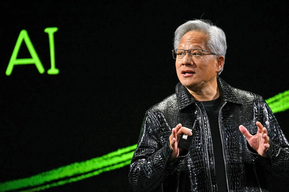 Nvidia CEO Jensen Huang delivers a keynote address at the Consumer Electronics Show in Las Vegas in January. Nvidia CEO Jensen Huang delivers a keynote address at the Consumer Electronics Show in Las Vegas in January.