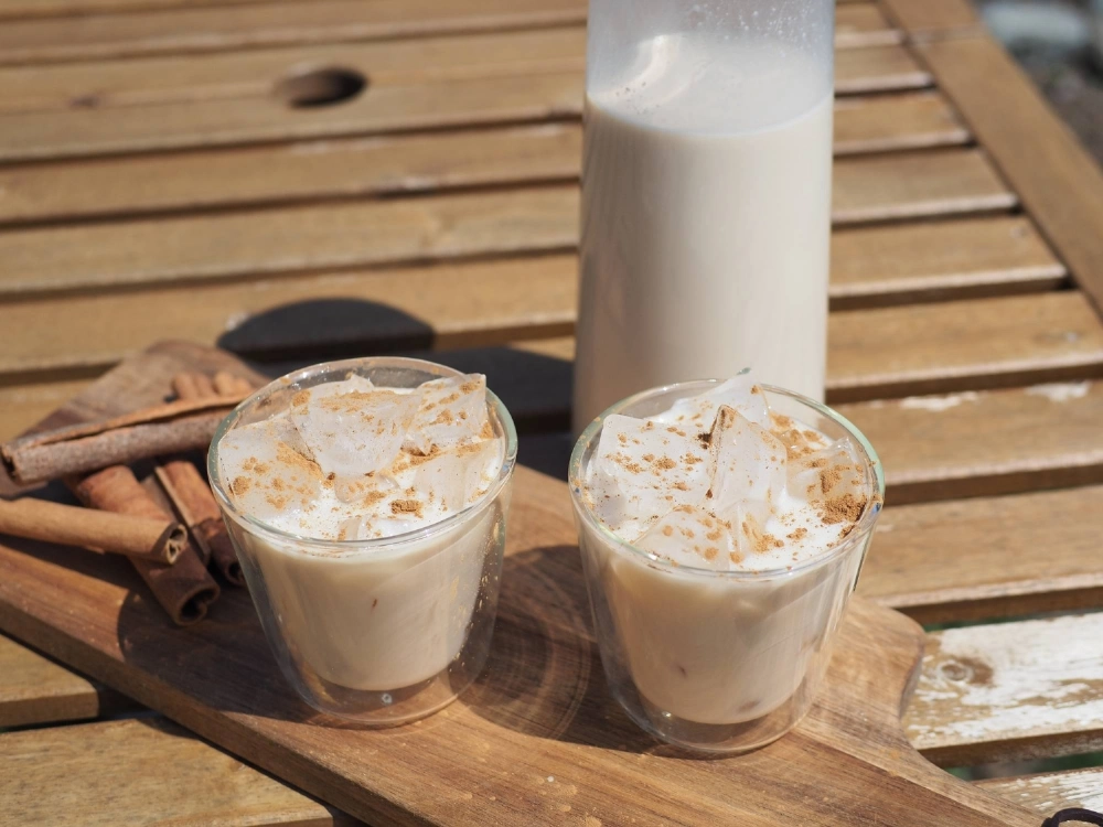 The milk-based "horchata" beverage is usually drunk cold, but you can choose to enjoy it warm this season. The milk-based "horchata" beverage is usually drunk cold, but you can choose to enjoy it warm this season.