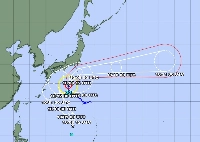 Typhoon Halong is moving north near the Izu Islands, with strong winds, high waves and heavy rain expected as it passes early on Thursday, prompting warnings from the weather agency. | JAPAN METEOROLOGICAL AGENCY