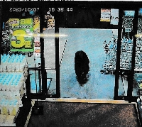 A bear seen in security camera footage taken Tuesday inside a supermarket in Numata, Gunma Prefecture | THE GUNMA PREFECTURAL POLICE / VIA JIJI