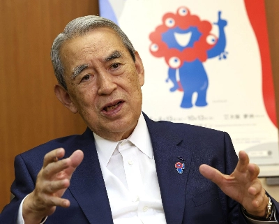 Masayoshi Matsumoto, chairman of the Kansai Economic Federation and deputy chairperson of the Japan Association for the 2025 World Exposition, speaks during an interview on Wednesday in the city of Osaka.  Masayoshi Matsumoto, chairman of the Kansai Economic Federation and deputy chairperson of the Japan Association for the 2025 World Exposition, speaks during an interview on Wednesday in the city of Osaka.