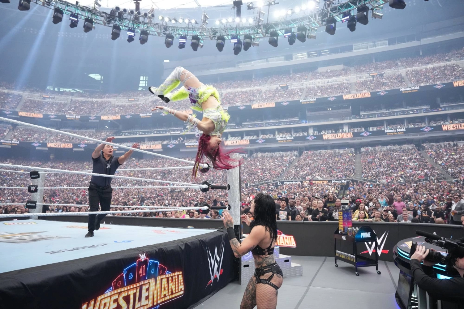 Japanese wrestler Iyo Sky is known specifically for her high-flying antics in the ring, moves that have earned her the nickname “Genius of the Sky.” Japanese wrestler Iyo Sky is known specifically for her high-flying antics in the ring, moves that have earned her the nickname “Genius of the Sky.”