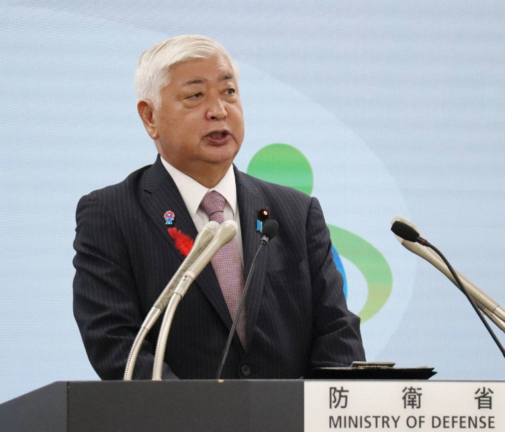 Defense Minister Gen Nakatani speaks during a news conference on Friday at the ministry. Defense Minister Gen Nakatani speaks during a news conference on Friday at the ministry.
