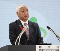 Defense Minister Gen Nakatani speaks during a news conference on Friday at the ministry. | JIJI