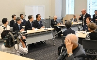 Atomic bomb survivors from Nihon Hidankyo making a request to each party at the office building of House of Councilors lawmakers in Tokyo on Thursday. | JIJI