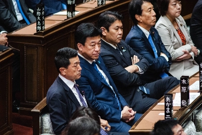 Minoru Kihara (second from left) attends a Lower House plenary session on Tuesday in Tokyo. Minoru Kihara (second from left) attends a Lower House plenary session on Tuesday in Tokyo.