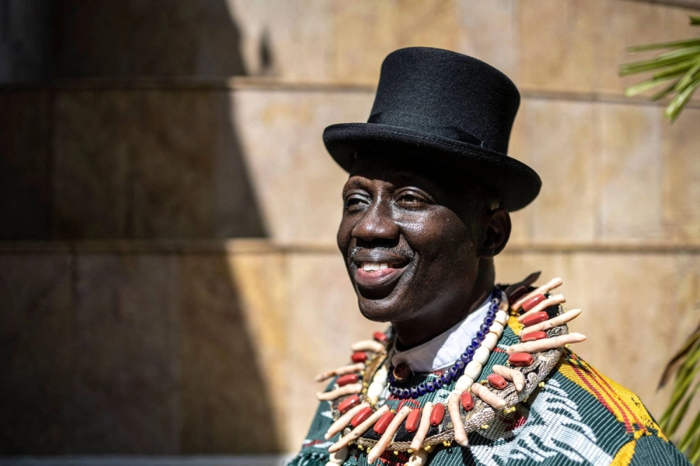 King Bubaraye Dakolo of the Ekpetiama Kingdom in Bayelsa State, southern Nigeria, poses for a photograph in Lagos on Oct. 13. King Bubaraye Dakolo of the Ekpetiama Kingdom in Bayelsa State, southern Nigeria, poses for a photograph in Lagos on Oct. 13.