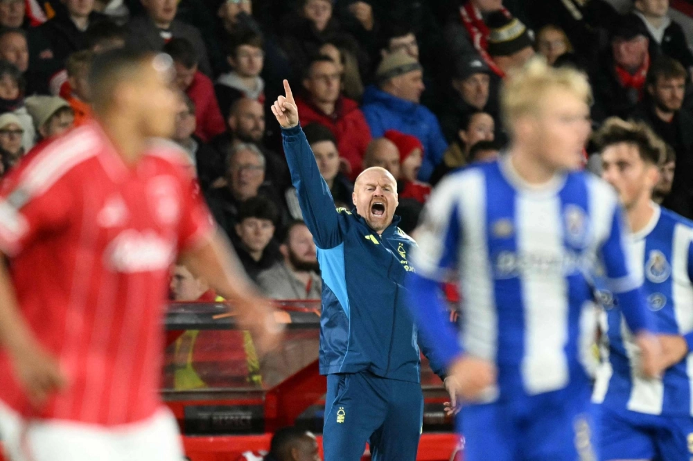 Nottingham Forest head coach Sean Dyche (center) gestures from the touchline during the Europa League match against Porto at The City Ground in Nottingham, England, on Thursday. Nottingham Forest head coach Sean Dyche (center) gestures from the touchline during the Europa League match against Porto at The City Ground in Nottingham, England, on Thursday.
